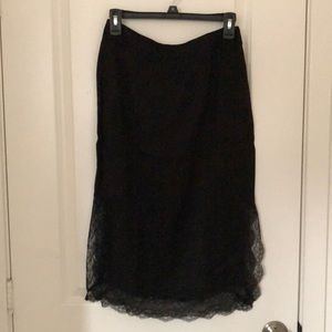 Zara satin pencil skirt w/ lace trim & side slit